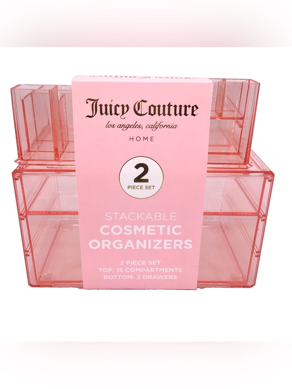 Juicy Couture Pink Clear Stackable Cosmetic Organizer Set